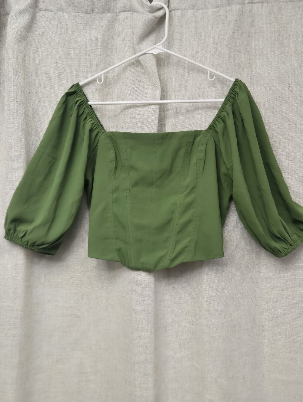Abercrombie Puff Sleeve Corset Top M Green Square Neck Cottagecore